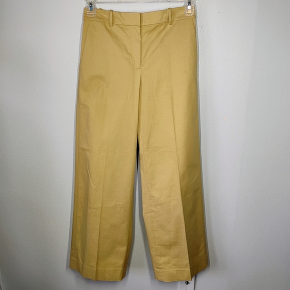 Theory Wide Leg Trouser Pants Womens 2 Khaki Beige Career Office Work Cotton - Picture 2 of 14